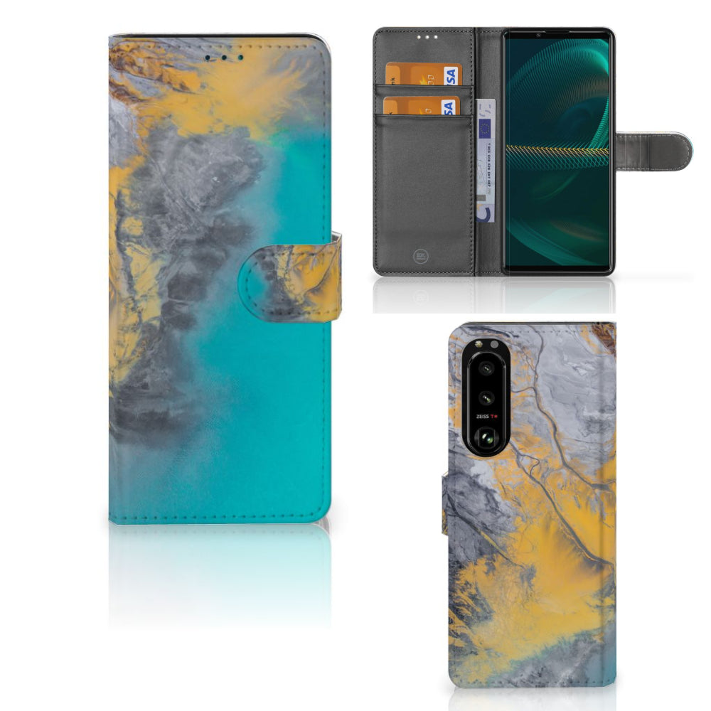 Sony Xperia 5III Bookcase Marble Blue Gold