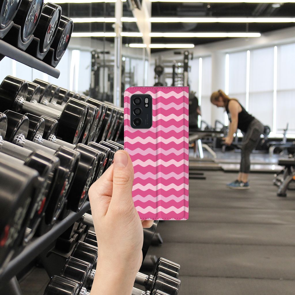 OPPO Reno6 5G Hoesje met Magneet Waves Pink - B2C Telecom