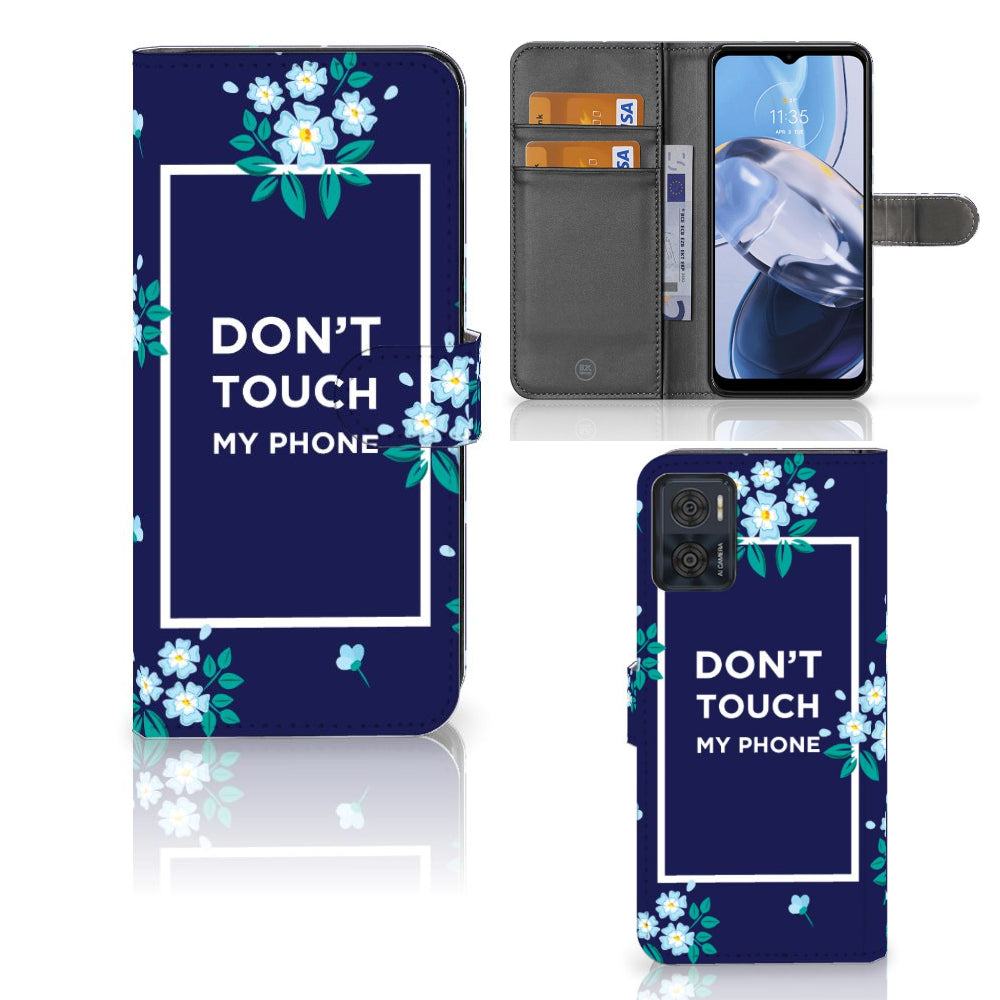 Motorola Moto E22 | E22i Portemonnee Hoesje Flowers Blue DTMP