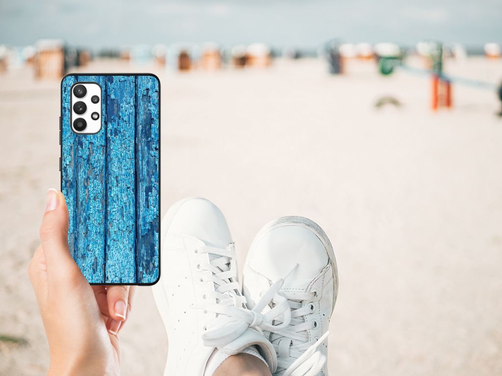 Samsung Galaxy A32 4G | A32 5G Enterprise Editie Houten Print Telefoonhoesje Wood Blue B2C Telecom