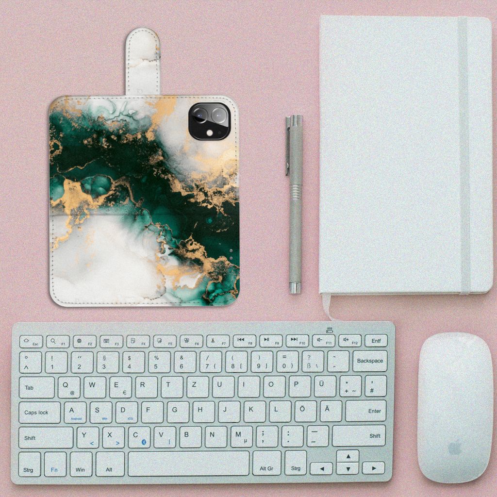Bookcase voor Apple iPhone 12 Mini Marmer Groen
