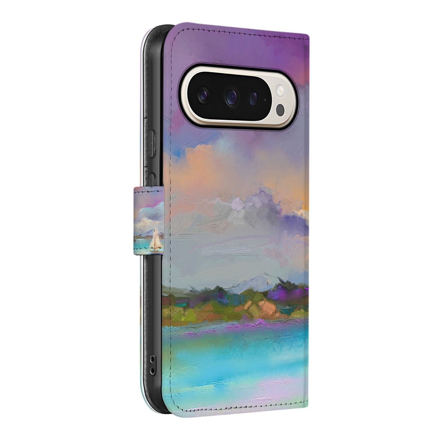Elegante Bookcase Hoesje Voor Google Pixel 10 Pro XL Levendige Boot Motief zijaanzicht