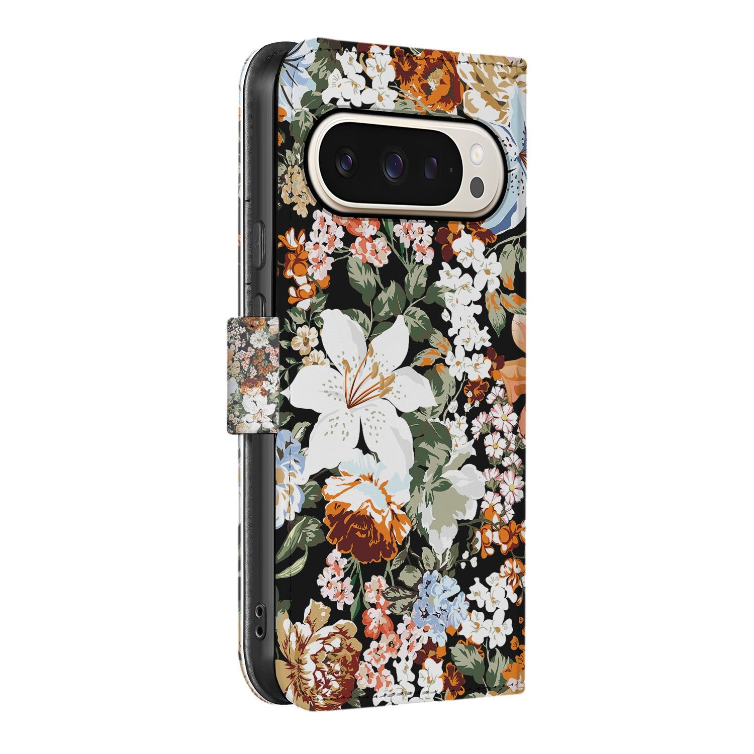 Dark Flowers Google Pixel 10 Pro XL Book Case bloemen zijaanzicht