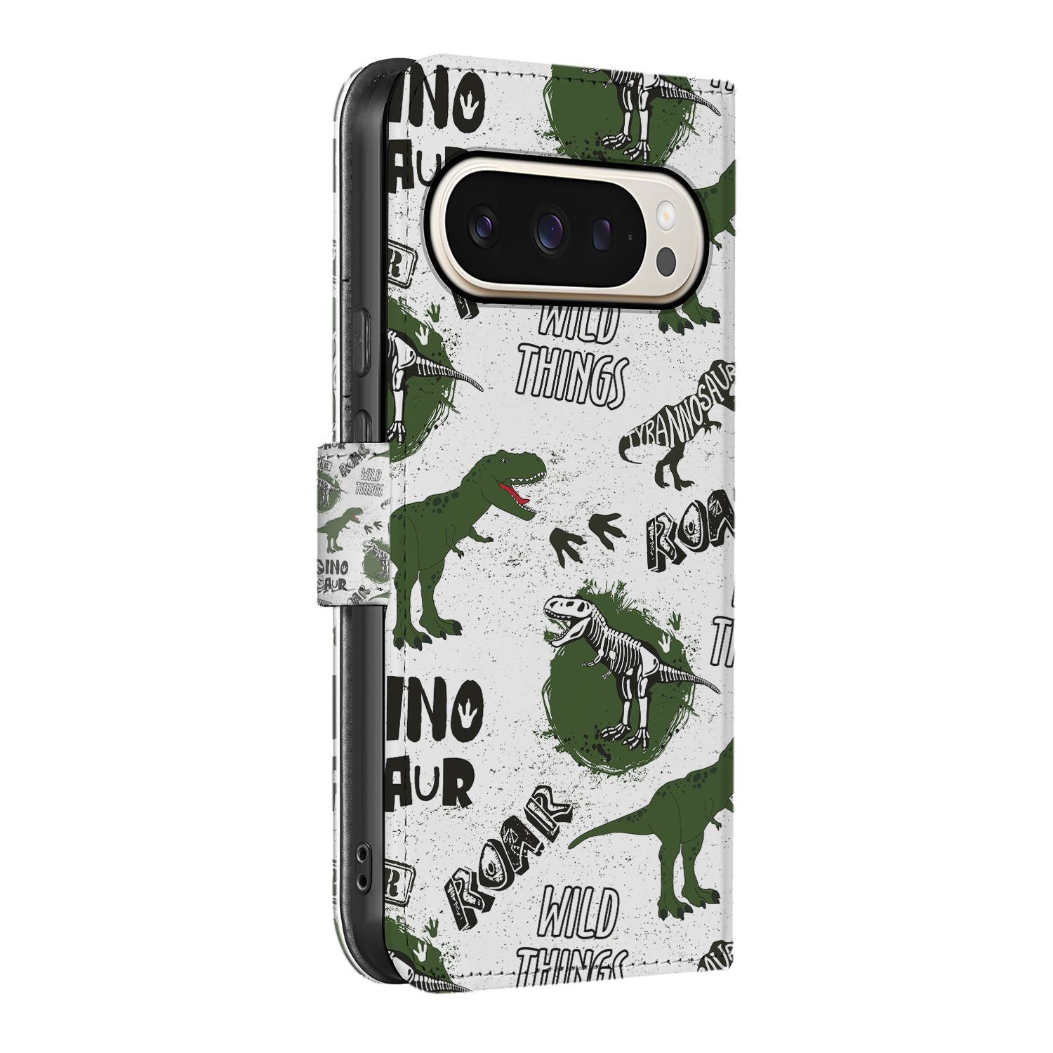 Dinosaurus Google Pixel 10 Pro XL Bookcase Hoesje dinosaurusprint zijaanzicht