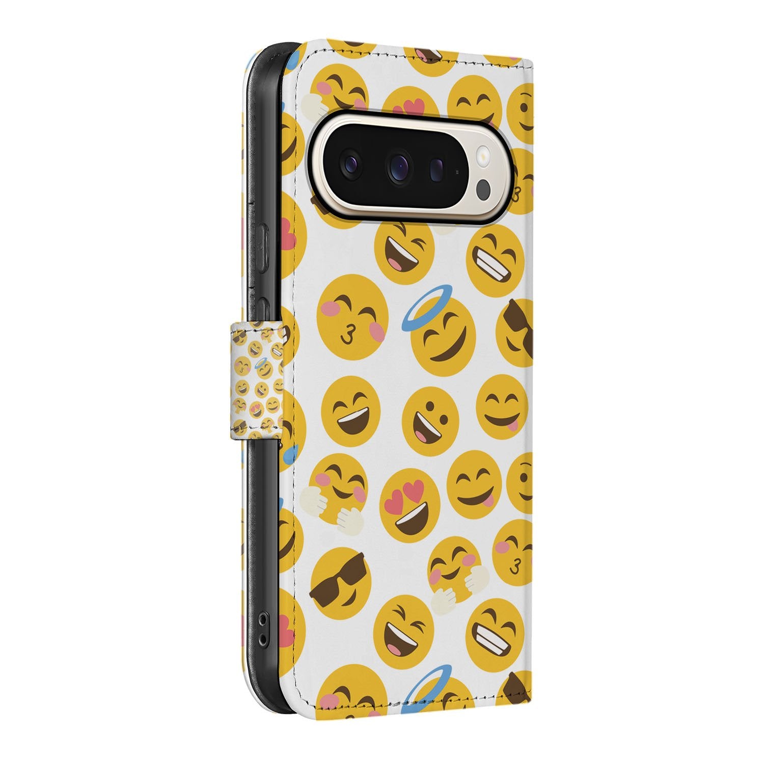 Google Pixel 10 Pro XL Vrolijk Meerkleurig Emoji Fiesta Bookcase Hoesje zijaanzicht