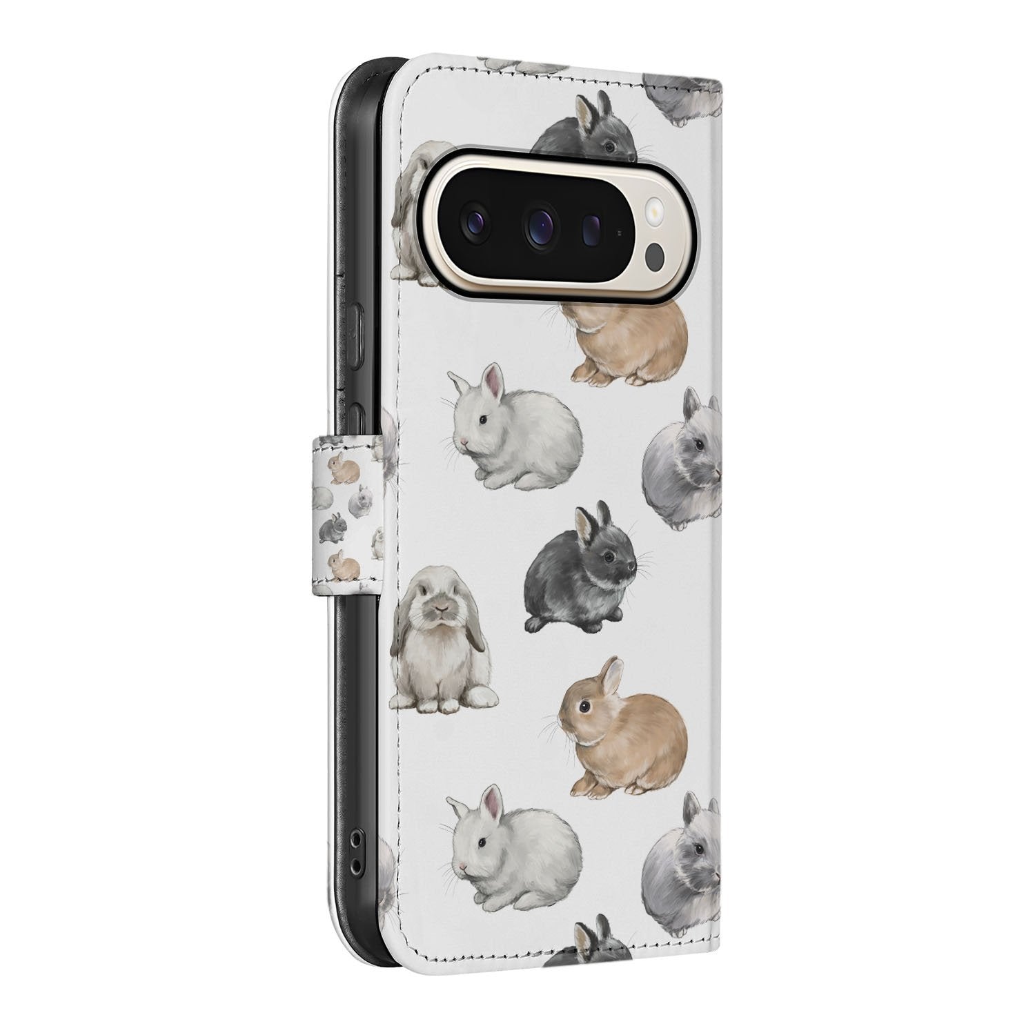 Google Pixel 10 Pro XL Stijlvolle Book Case Hoesje Konijntjes Design voorkant