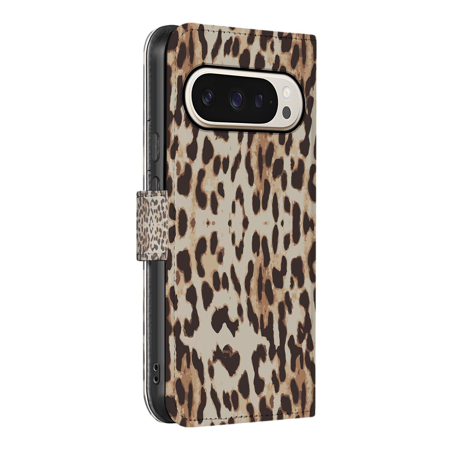 Google Pixel 10 Pro Portemonnee Hoesje Leopard Pasjeshouder Zijaanzicht