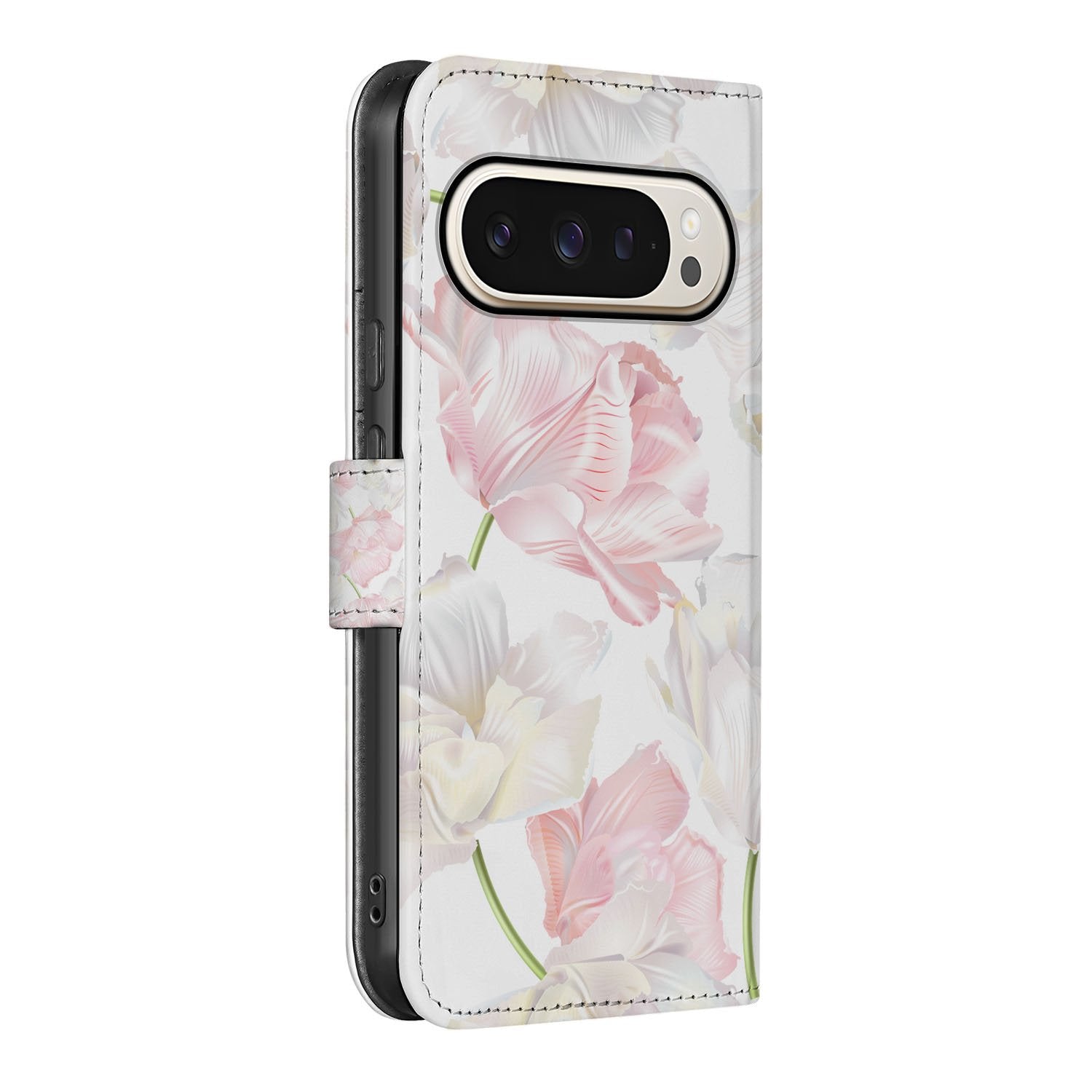 Lovely Flowers Google Pixel 10 Pro XL Telefoonhoesje book case bloemen roze wit aanzicht