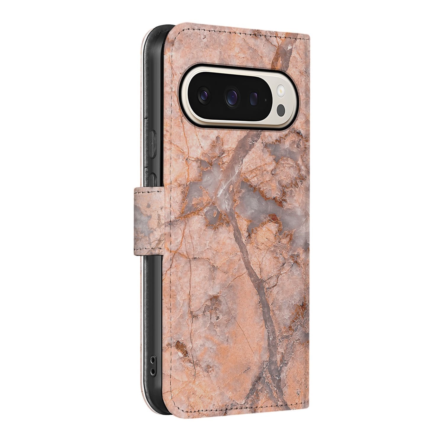 Book Case Google Pixel 10 Pro XL Marmer Oranje Boekhoesje Met Pasjes marmer oranje aanzicht
