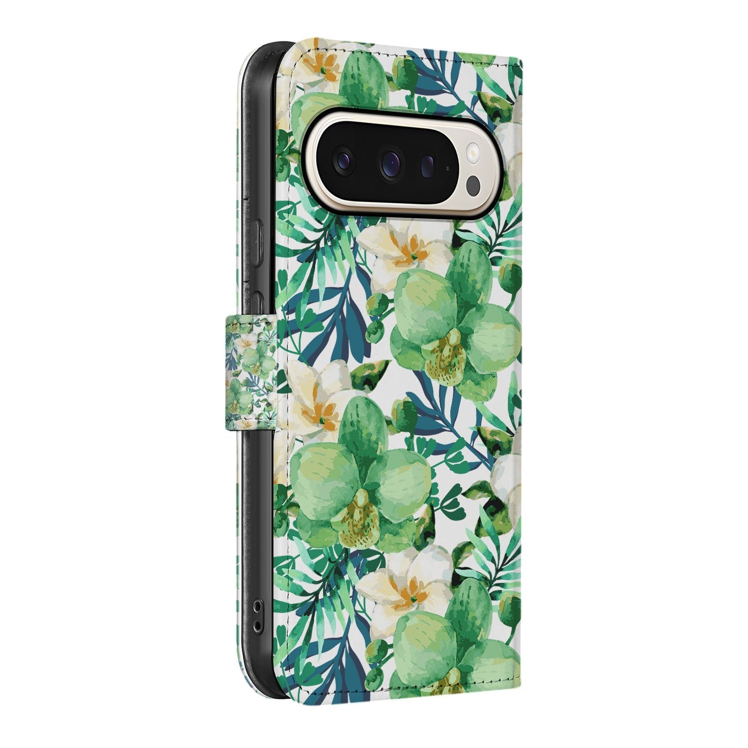 Telefoonhoesje Google Pixel 10 Pro XL Orchidee Groen Book Case Portemonnee aanzicht