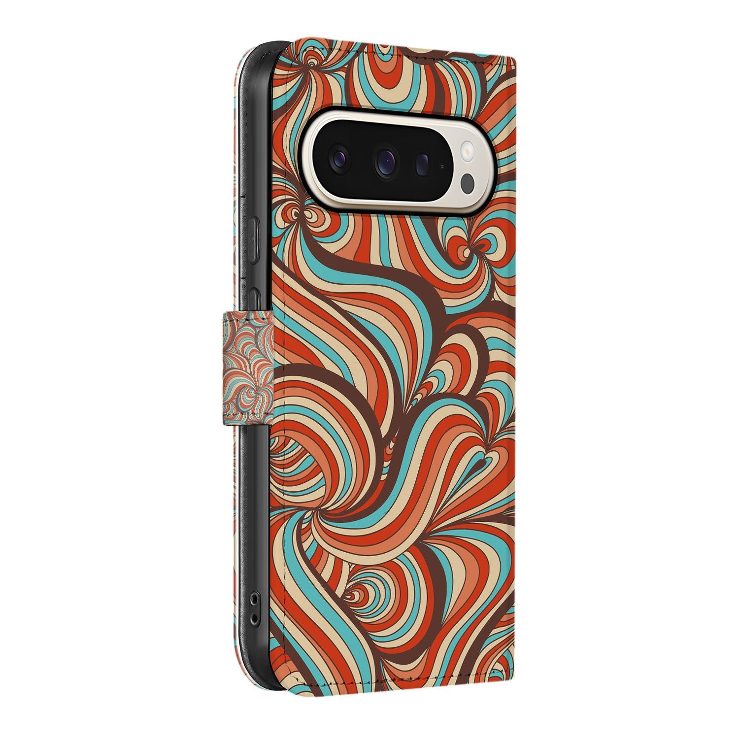 Retro Google Pixel 10 Pro XL Book Case Portemonnee Hoesje retro patroon zijaanzicht