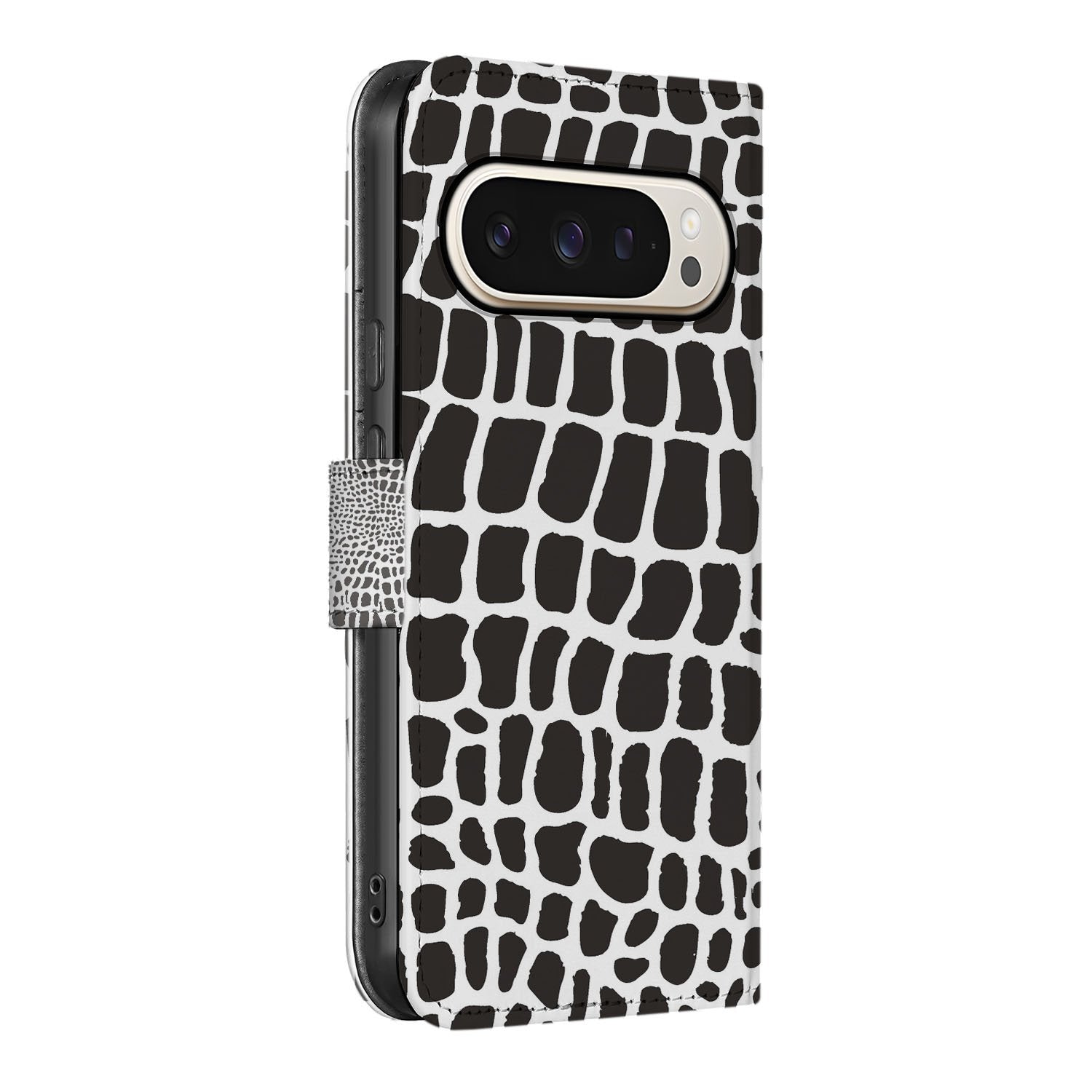 Google Pixel 10 Pro XL Book Case slangenprint zwart wit aanzicht