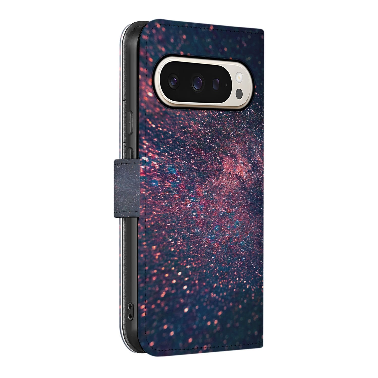 Sterren Google Pixel 10 Pro XL Telefoonhoesje Book Case paars blauw glitter aanzicht