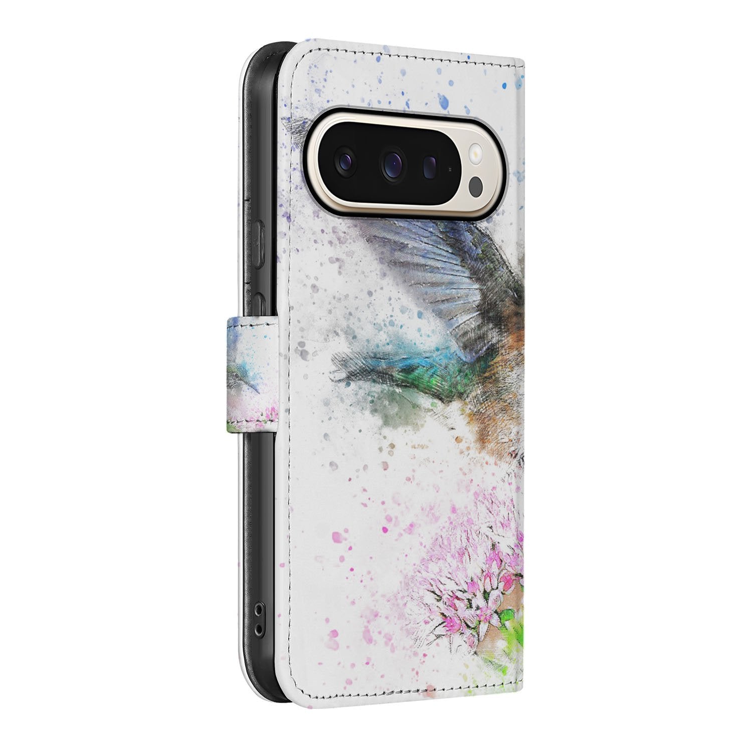 Vogel Print Google Pixel 10 Pro XL Book Case kleurrijke kolibrie zijaanzicht
