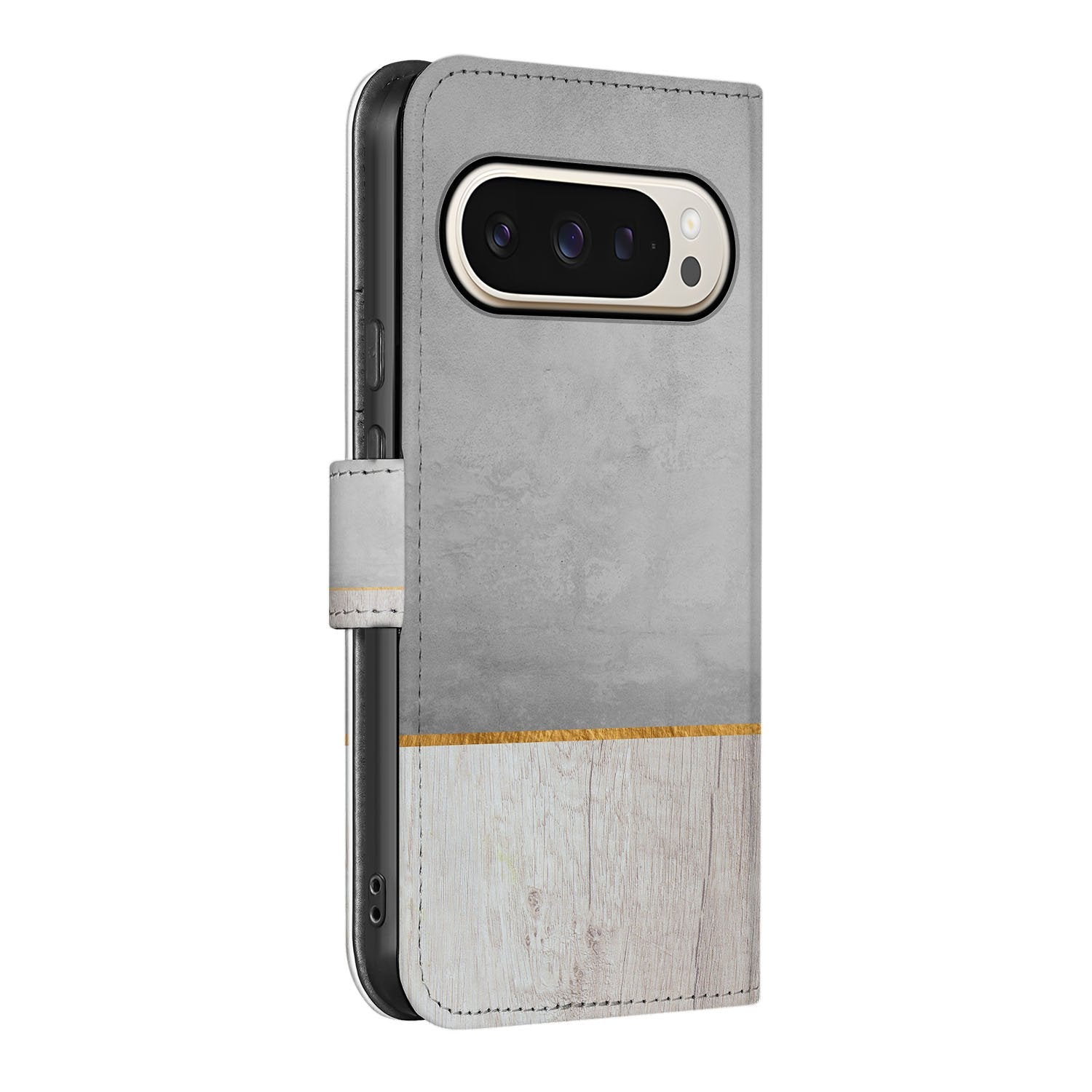 Google Pixel 10 Pro XL Portemonnee Hoesje Wood Concrete zijkant