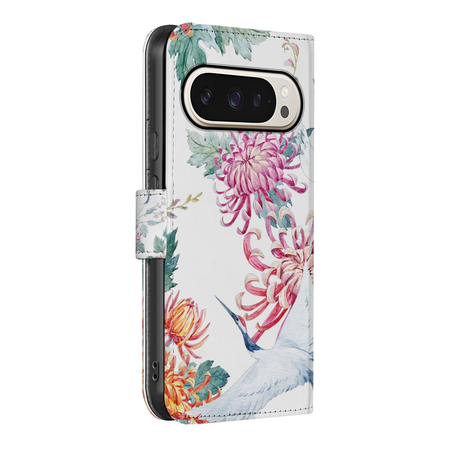 Portemonnee Hoesje Google Pixel 10 | 10 Pro Bird Flowers Print Book Case bloemen design aanzicht