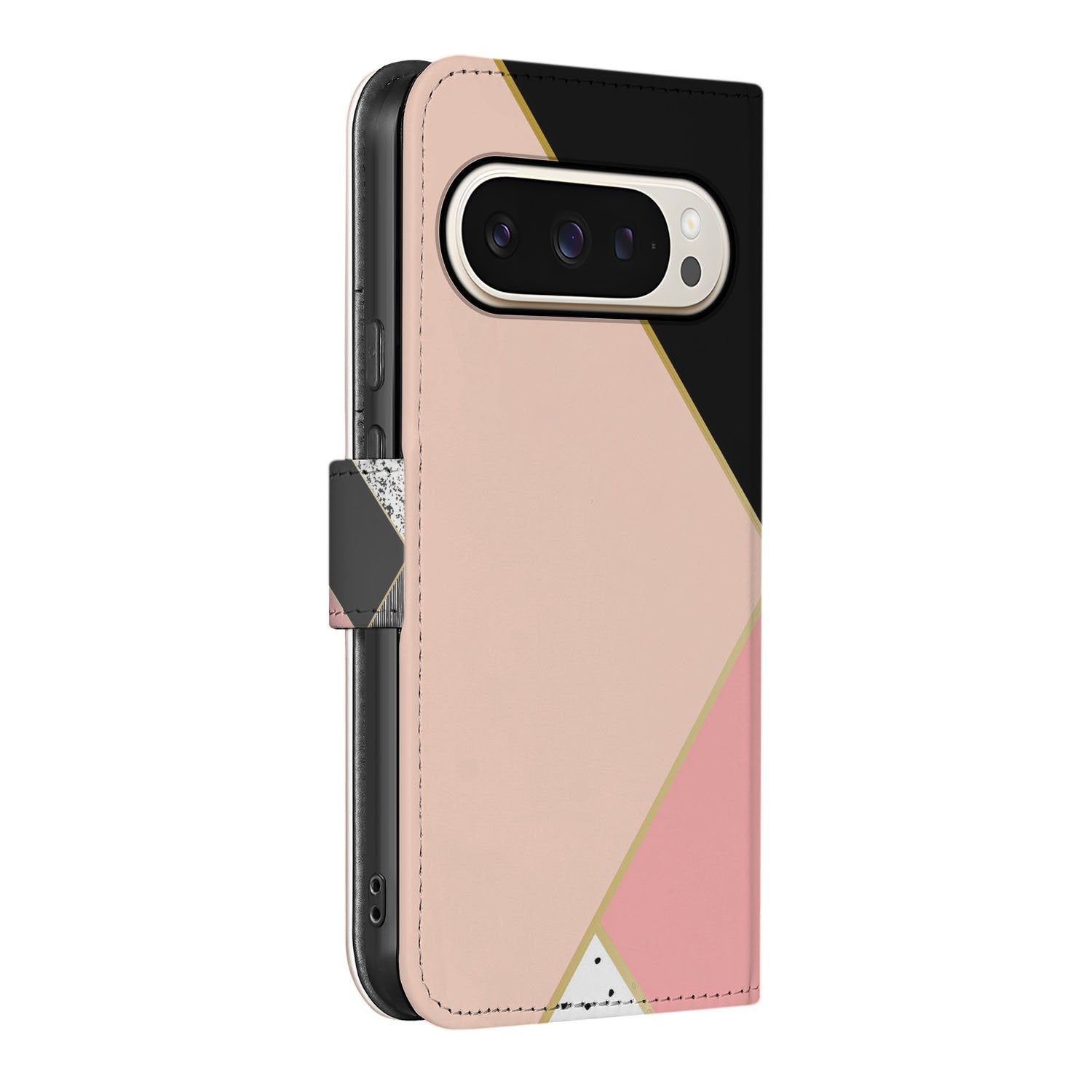 Abstracte Zwart Roze Met Pasjes Google Pixel 10 | 10 Pro | Book Case zijaanzicht
