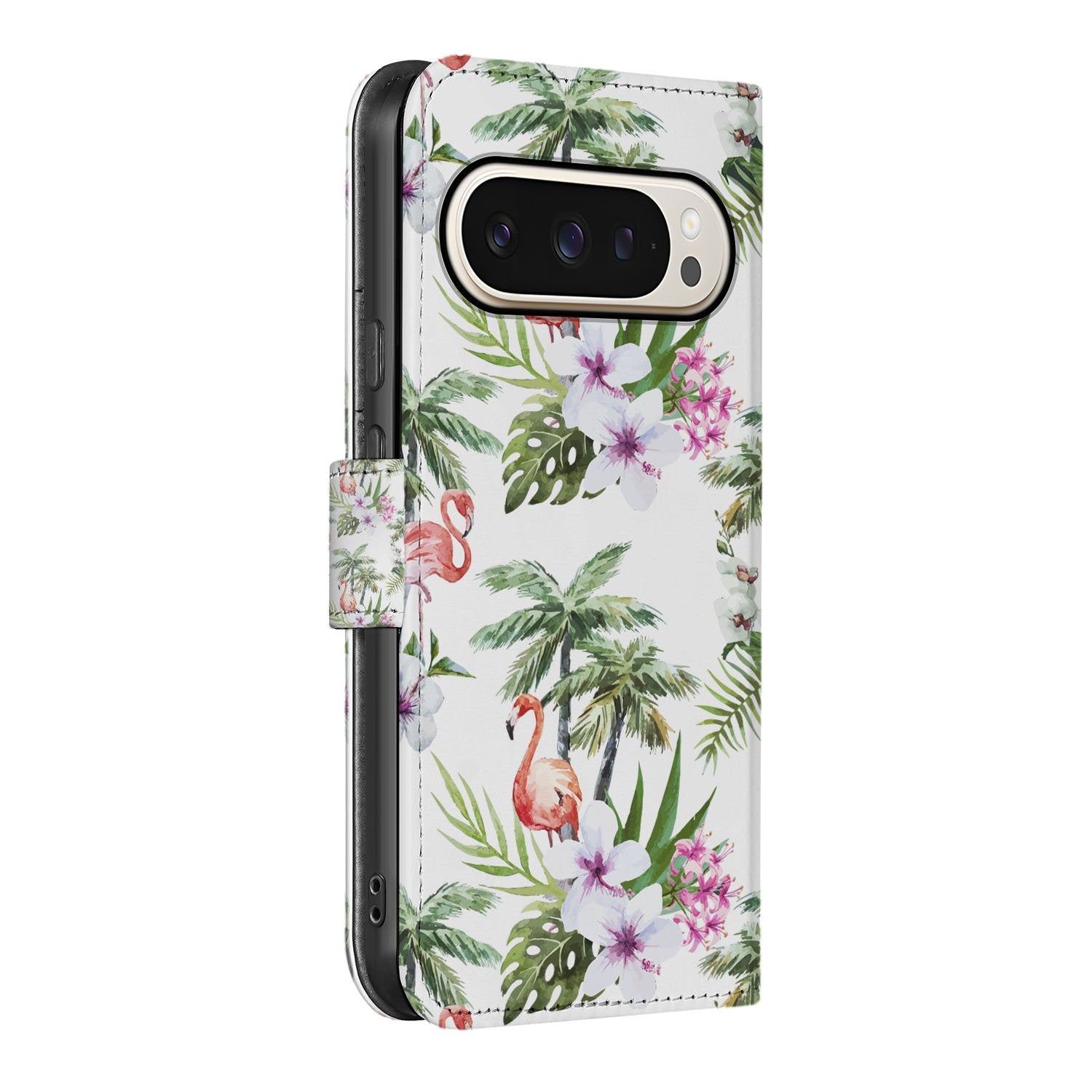 Flamingo Palms Google Pixel 10 | 10 Pro | Book Case design Flamingo Palms aanzicht