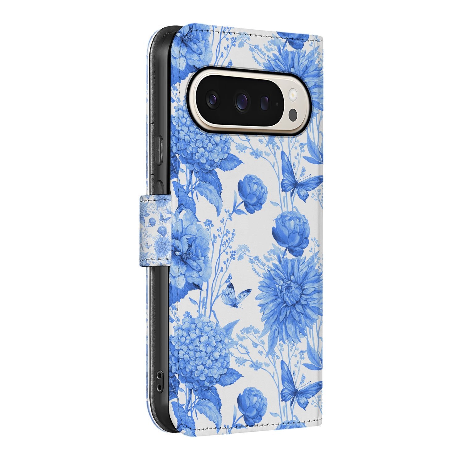 Google Pixel 10 | 10 Pro Book Case Blauw Bloemen bloemen designs aanzicht
