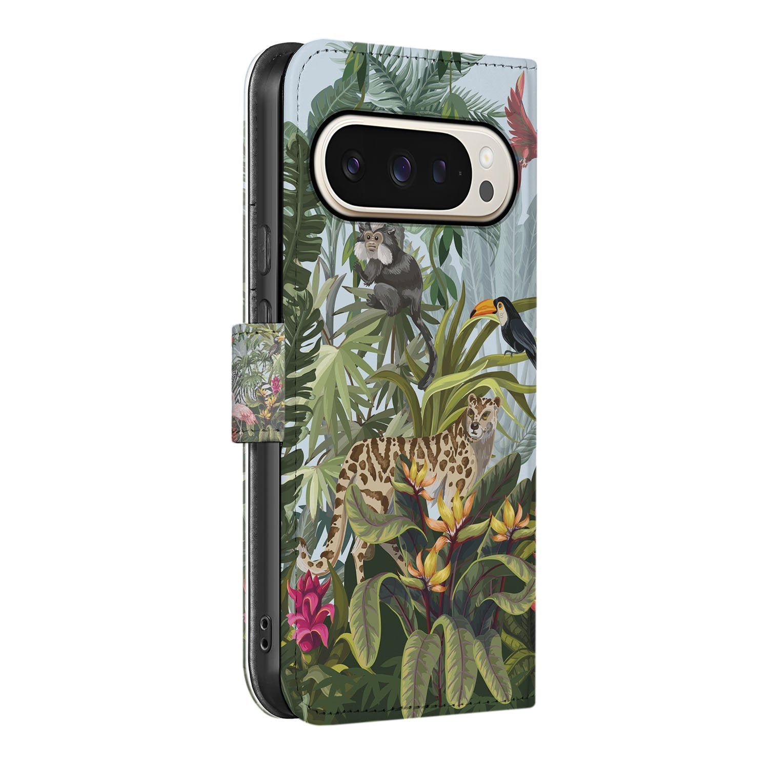 Google Pixel 9 | 9 Pro Telefoonhoesje met Pasjes Jungle design zijaanzicht