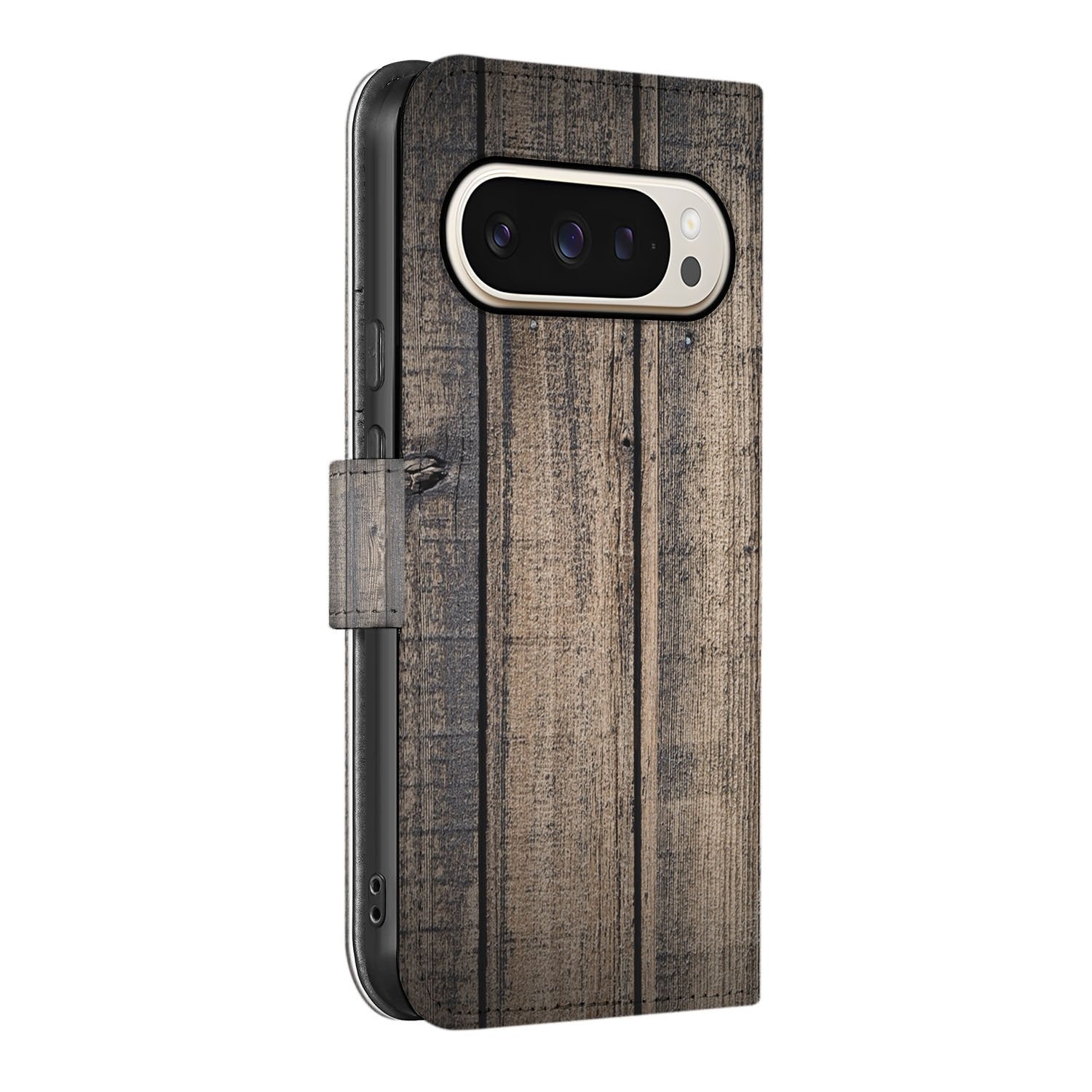 Google Pixel 9 | 9 Pro Book Style Case Steigerhout bookcase zijaanzicht