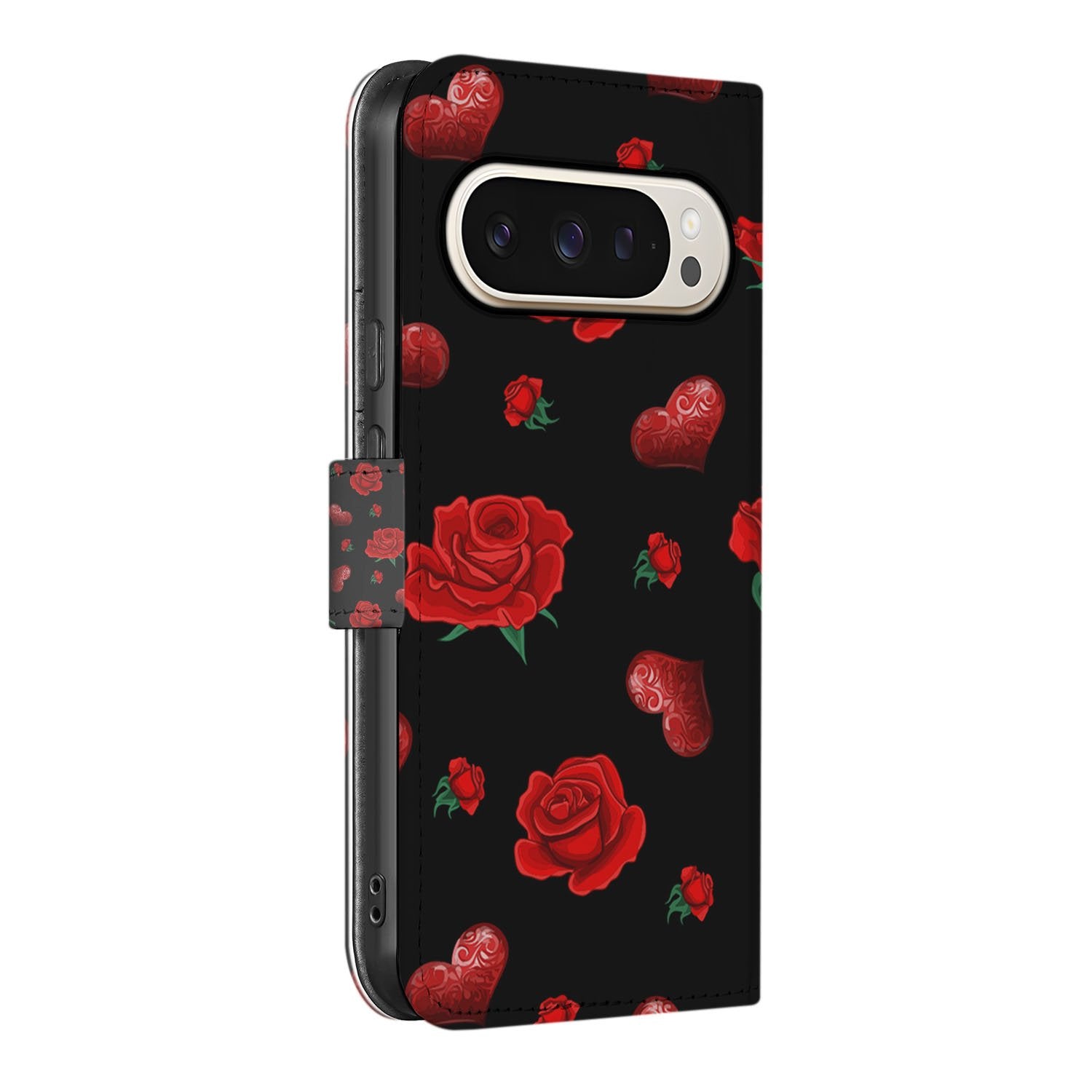 Google Pixel 9 | 9 Pro Leuk Hoesje Valentine bookcase roses zwart