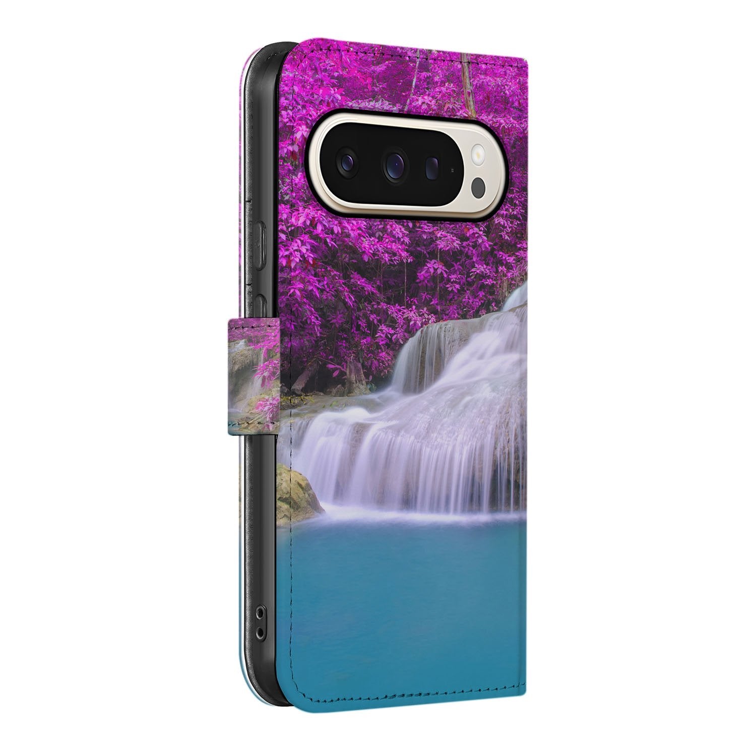 Google Pixel 9 | 9 Pro Flip Cover Waterval waterval paarse bomen zijde