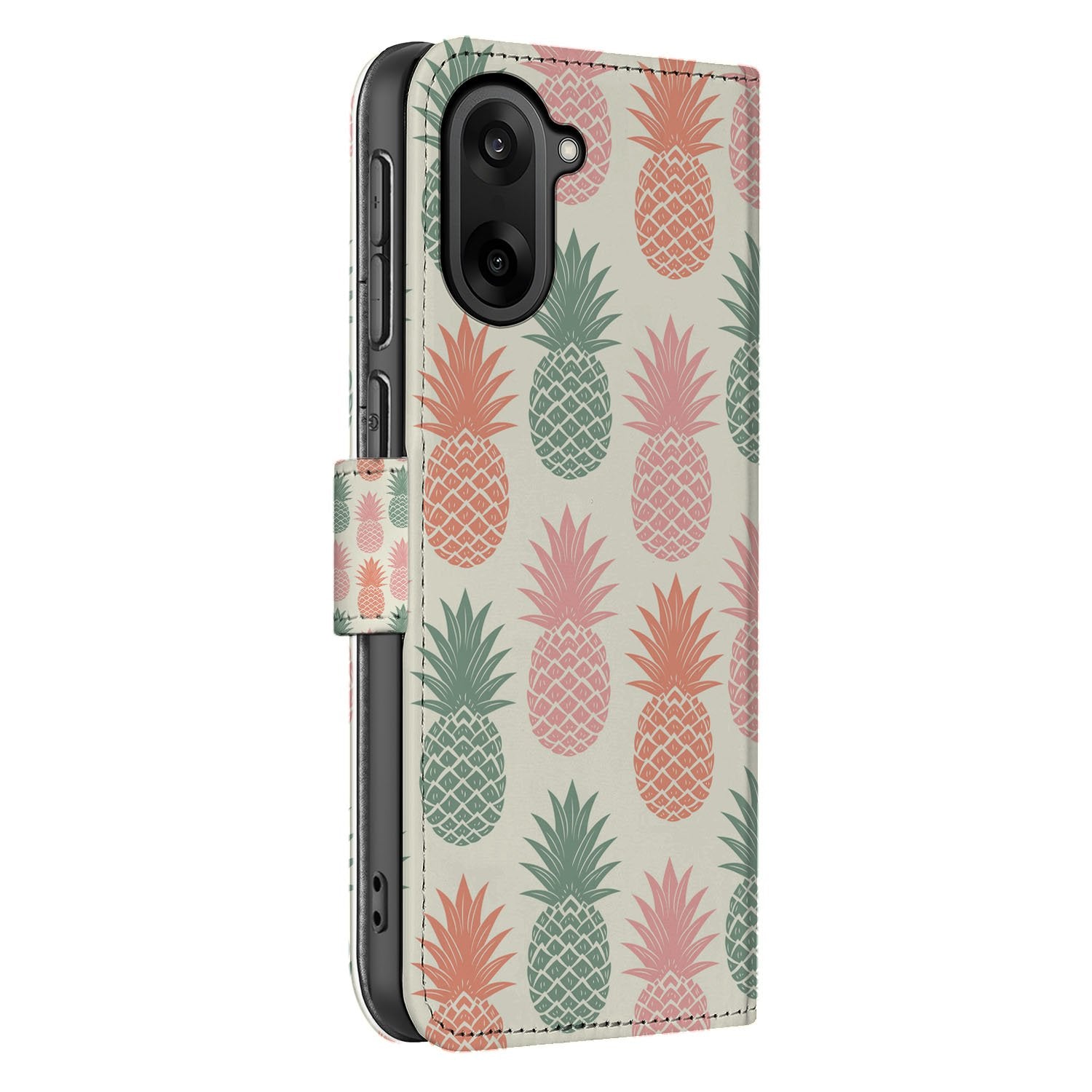 OnePlus Nord CE 5 Book Case Portemonnee Hoesje Ananas Design zij aanzicht