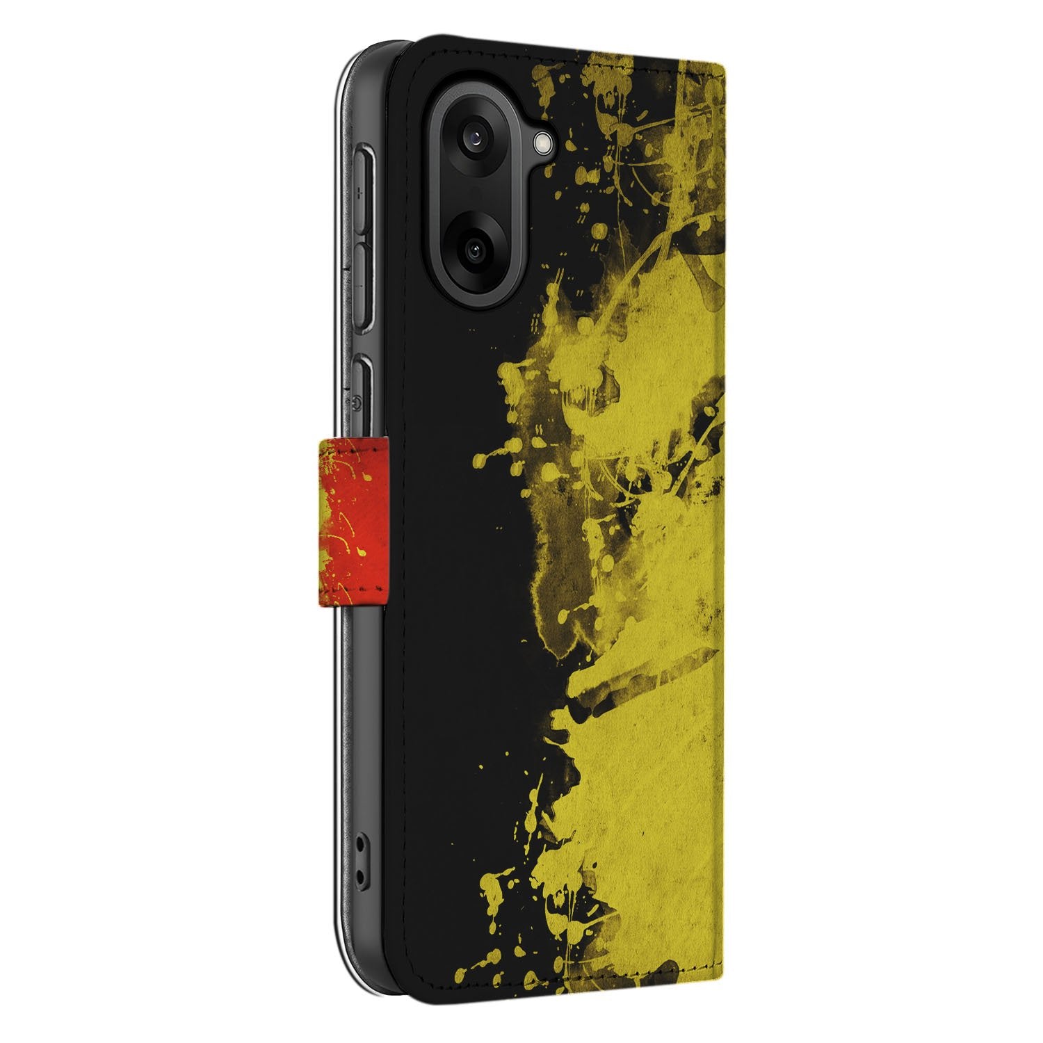 OnePlus Nord CE 5 Bookcase Hoesje met Belgische Vlag Design en Pasvak Functie zwart geel patroon