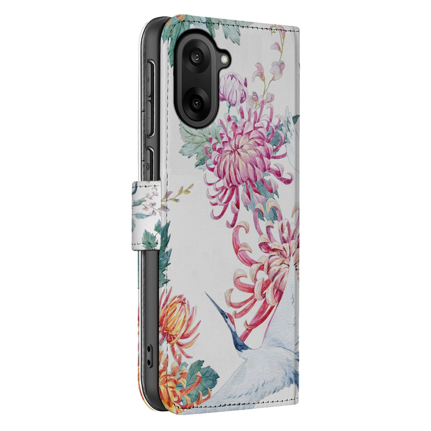OnePlus Nord CE 5 Stijlvol Bird Flowers Print Book Case zijaanzicht