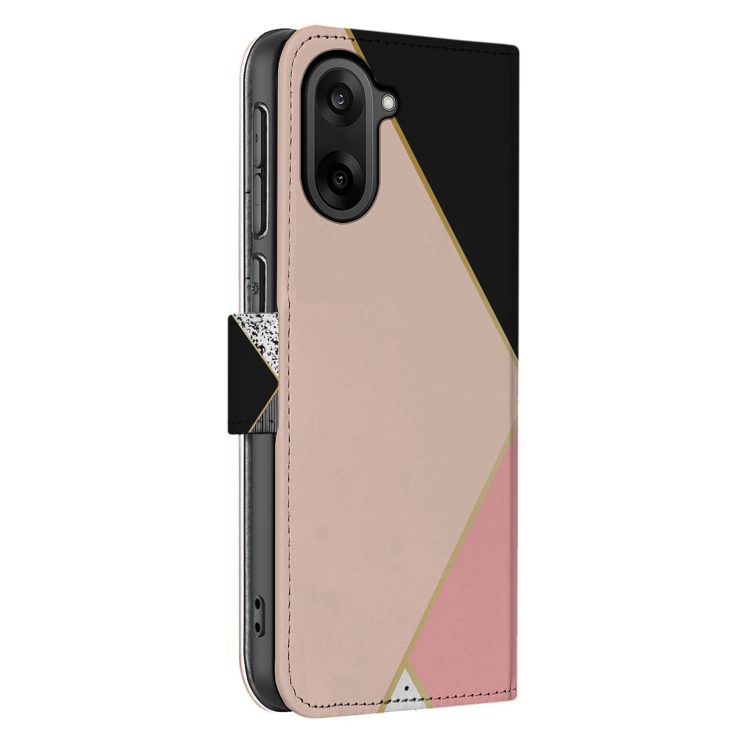 OnePlus Nord CE 5 Book Case & Portemonnee Hoesje OnePlus Nord CE 5 | Abstracte Zwart Roze Met Pasjes zijaanzicht