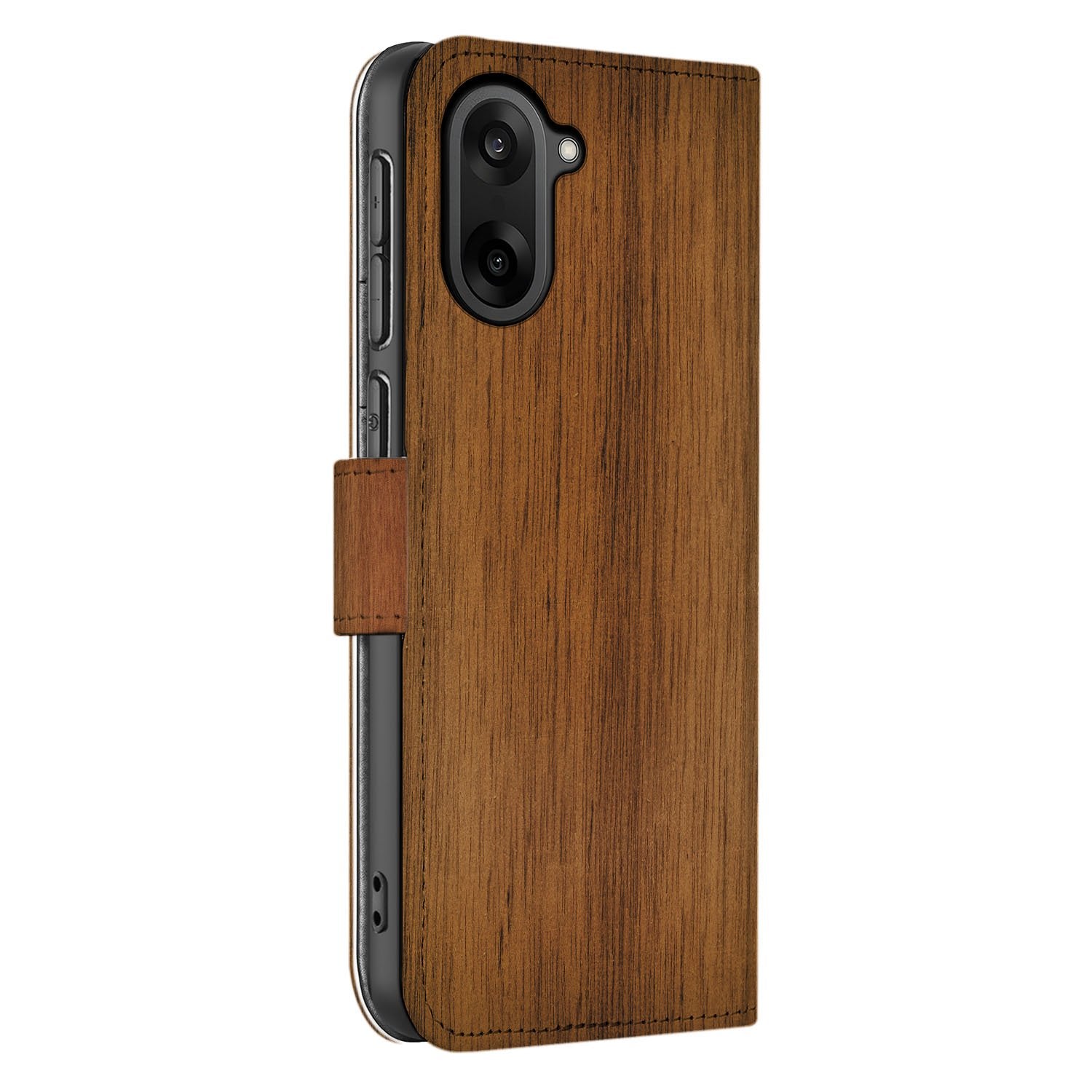 OnePlus Nord CE 5 Luxe Bookcase Hoesje Donker Hout Pasjeshouder Aanzicht