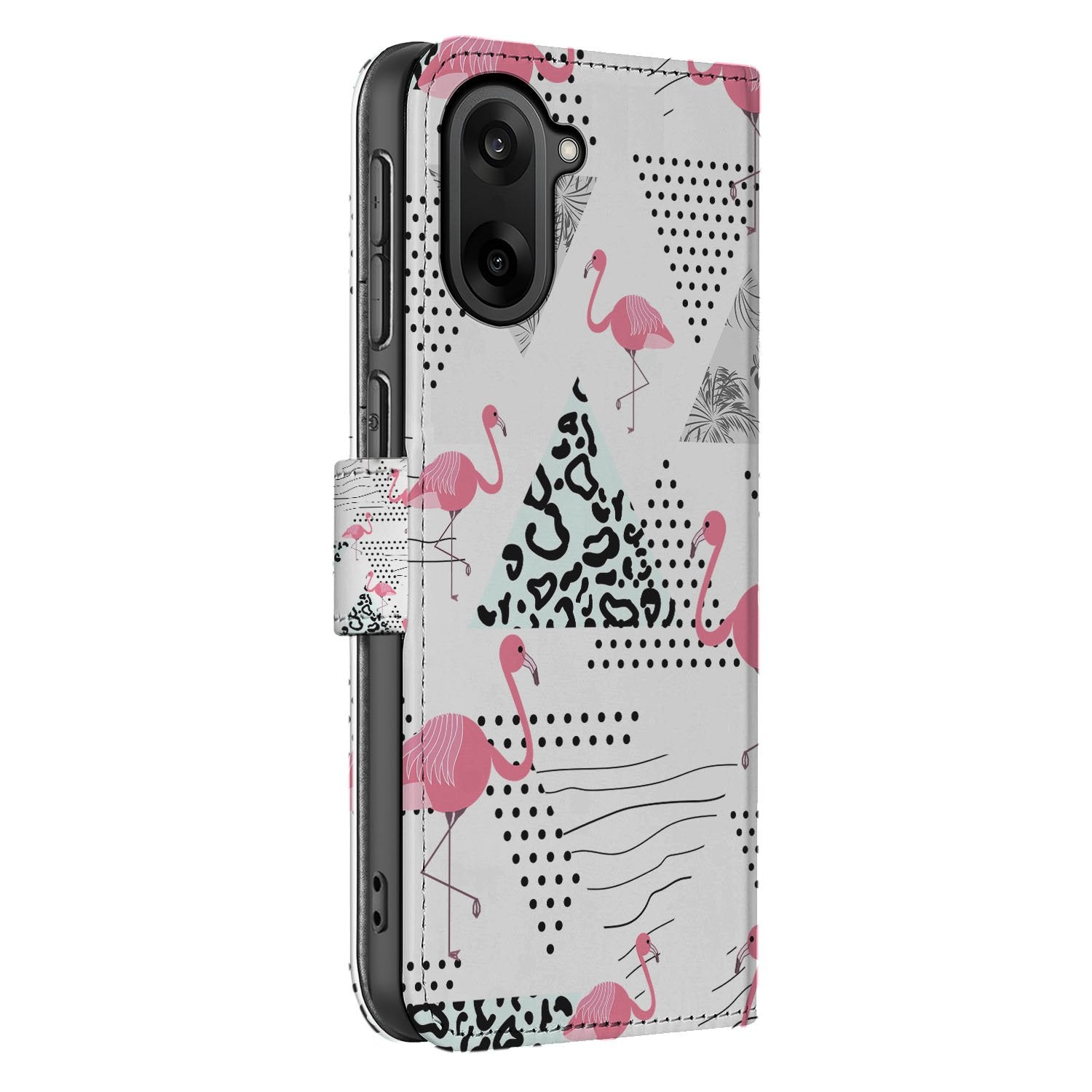 OnePlus Nord CE 5 Flamingo Triangle Design Hoesje Book Case aanzicht