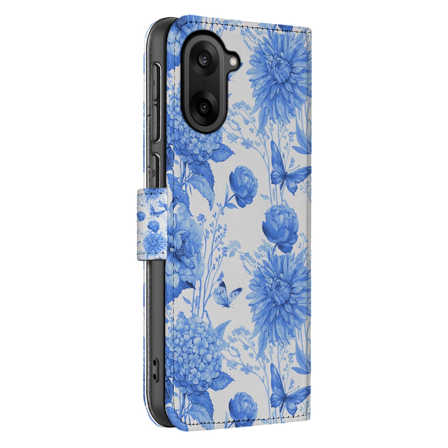 OnePlus Nord CE 5 Blauw Bloemen Hoesje Voor OnePlus Nord CE 5 Bookcase Hoesje PU-Leer Zijkant