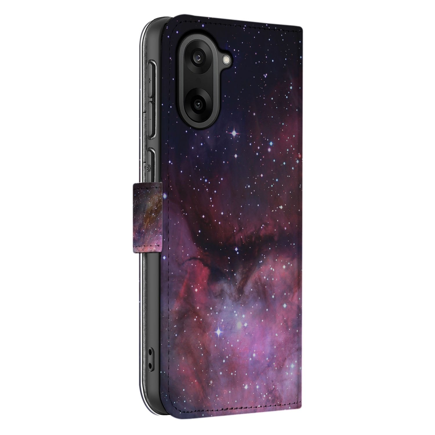 Heelal Design Bookcase Hoesje voor OnePlus Nord CE 5 in PU Leer Grijs Kaartvakken zijkant