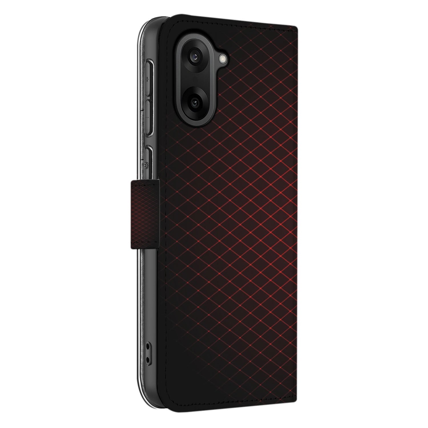 OnePlus Nord CE 5 Book Case & Portemonnee Hoesje Geruit Rood Met 3 Pasjes zijkant
