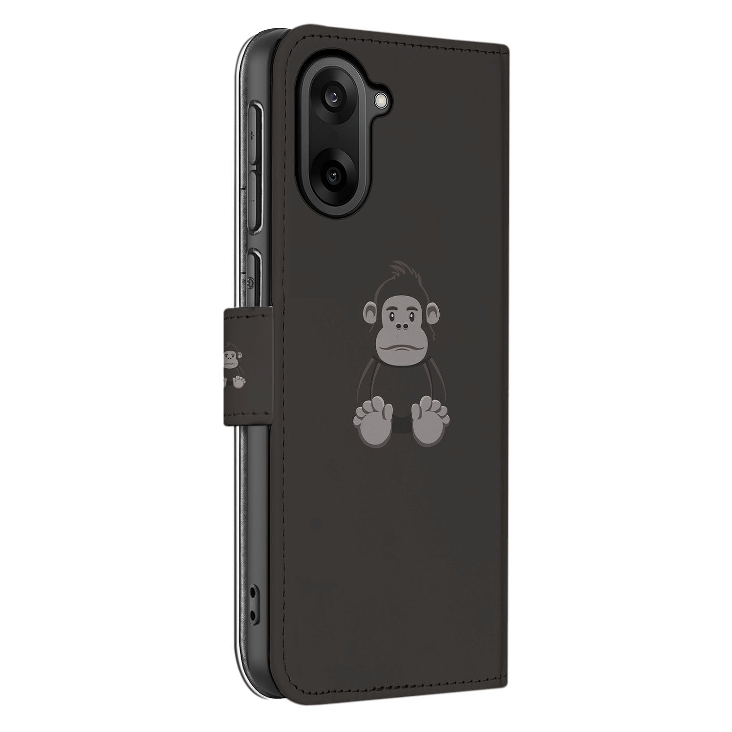 OnePlus Nord CE 5 Book Case & Portemonnee Hoesje Gorilla Bruin Met Pasjes En Robuuste Bescherming design gorilla zijaanzicht