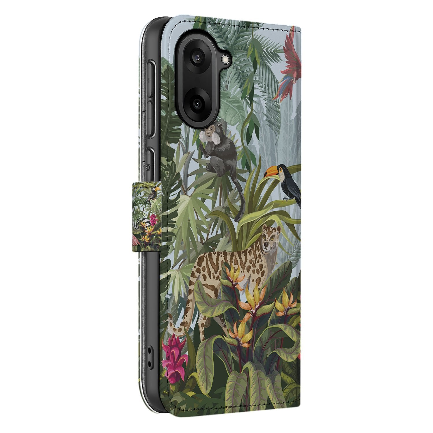 OnePlus Nord CE 5 Bookcase Hoesje met Jungle Design jungle-print zijaanzicht