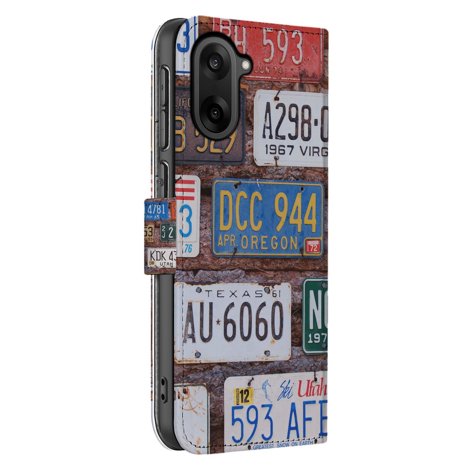 OnePlus Nord Ce 5 Kentekenplaten Collage Kunstleer Matte Finish Hoesje Book Case Met 3 Pasjes zijaanzicht
