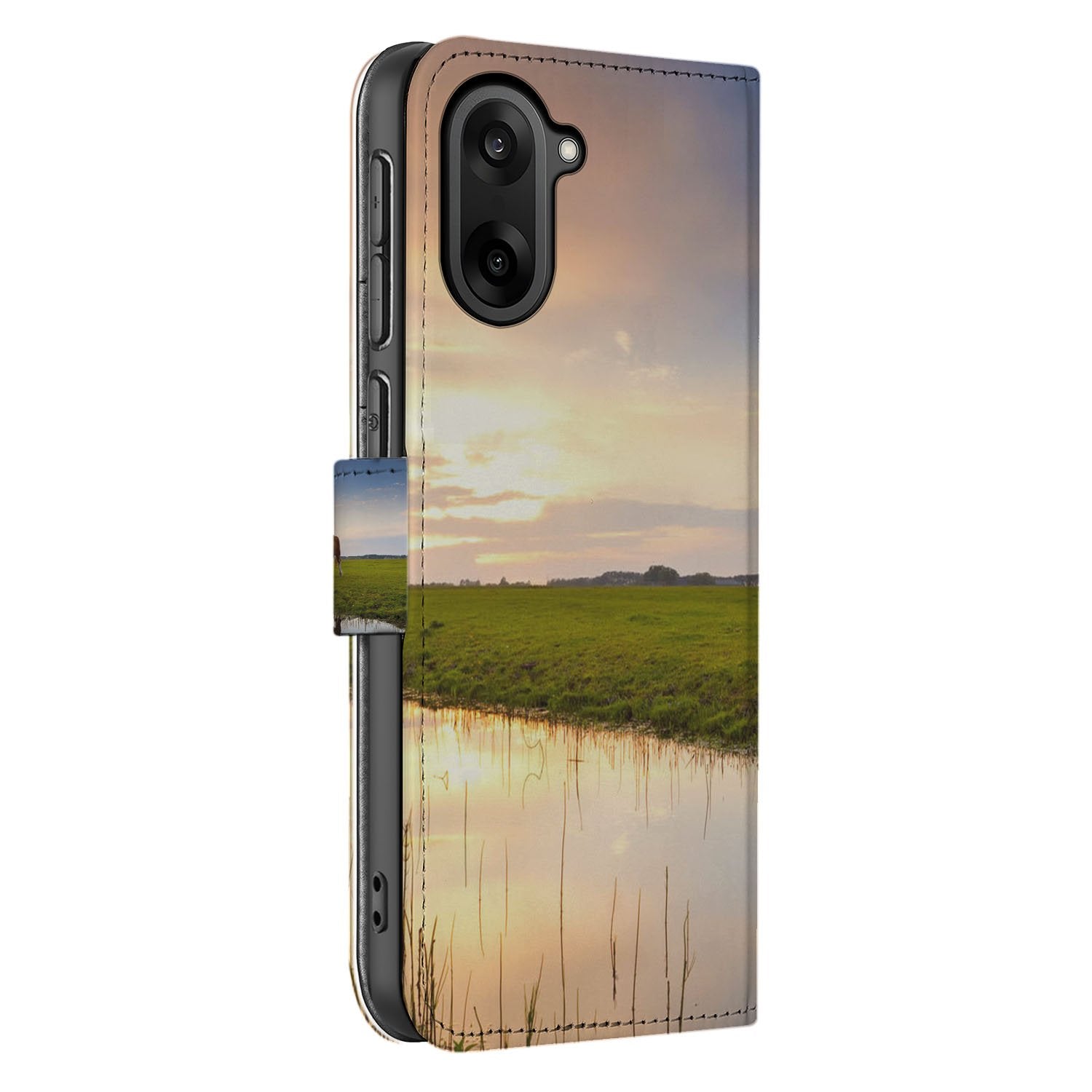 OnePlus Nord CE 5 Robuust en Beschermend Koeienprint Zwart Wit Bookcase Hoesje zij aanzicht