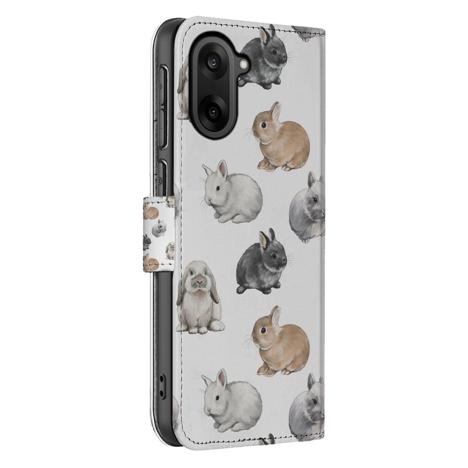 OnePlus Nord CE 5 Konijntjes Book Case Hoesje konijntjesprint zijaanzicht