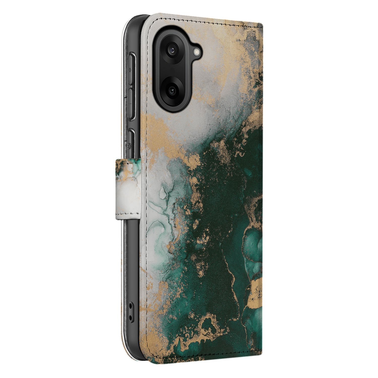 OnePlus Nord CE 5 Portemonnee Hoesje Marmer Groen PU Leer zijkant