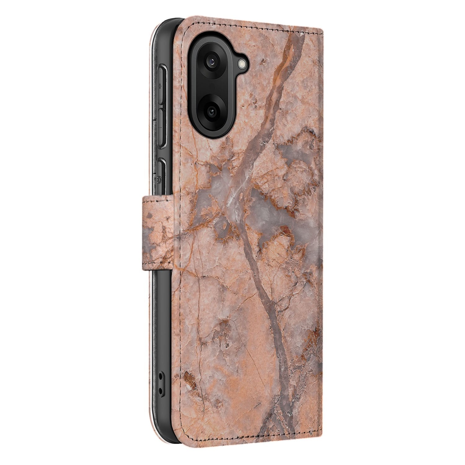 OnePlus Nord CE 5 Marmer Oranje Hoesje Voor OnePlus Nord CE 5 Bookcase Hoesje zijkant