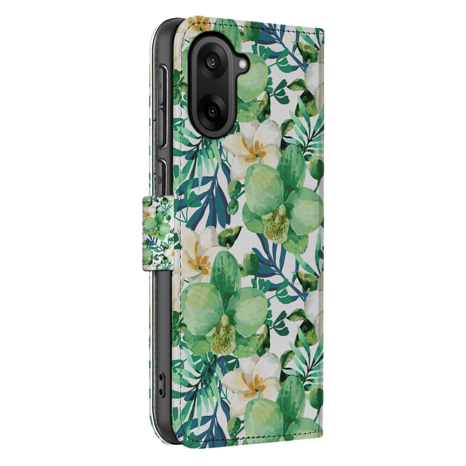 OnePlus Nord CE 5 Orchidee Groen Hoesje Voor OnePlus Nord CE 5 Portemonnee Hoesje zij aanzicht