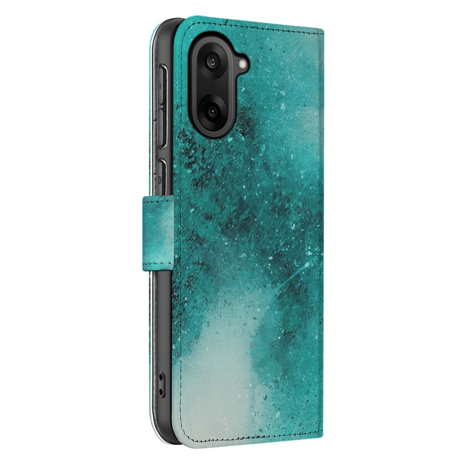 OnePlus Nord CE 5 Bookcase Hoesje Painting Blue Met 3 Pasjes bookcase design blauw zijaanzicht