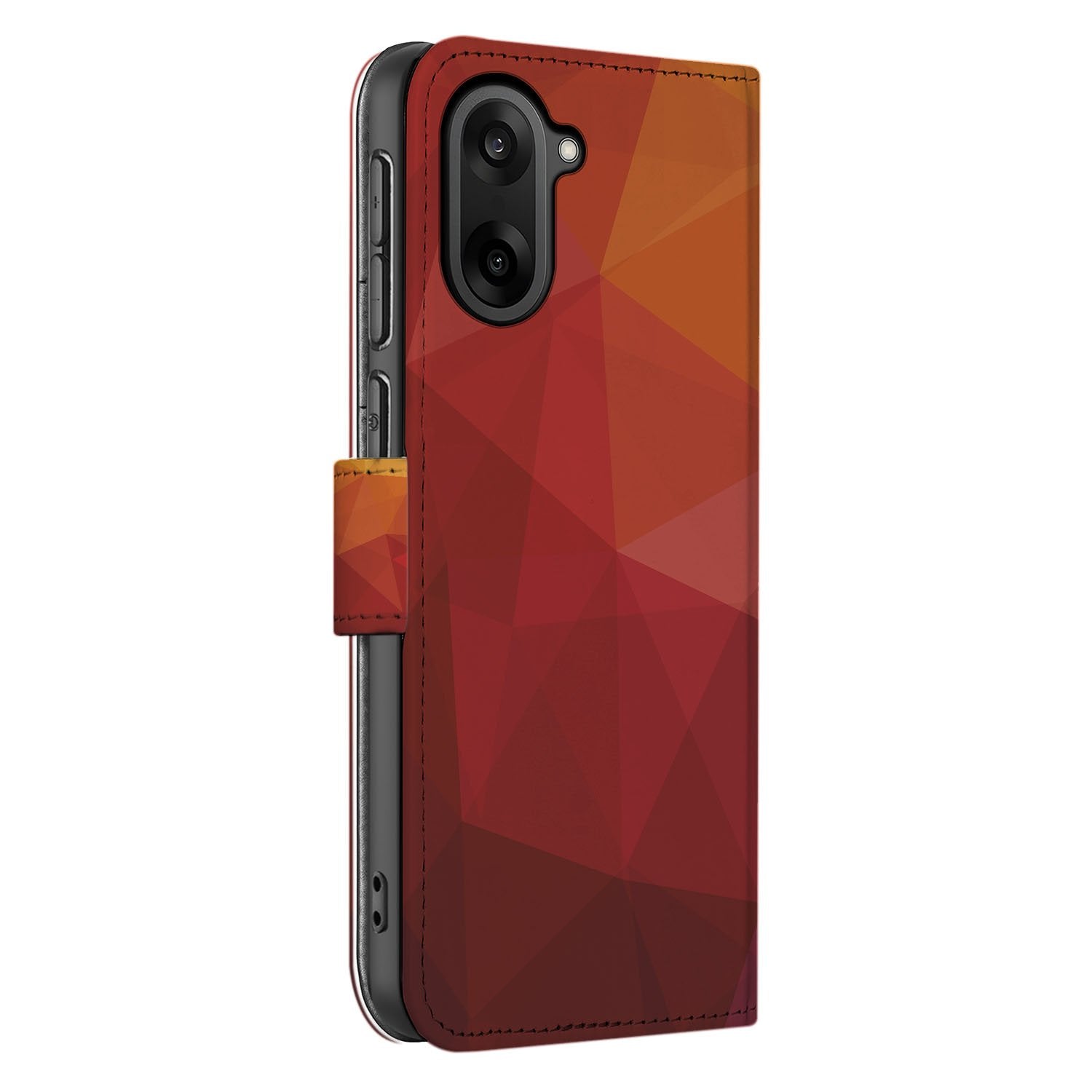 Book Case OnePlus Nord CE 5 | Polygon Rood bookcase ontwerp polygon rood zijaanzicht
