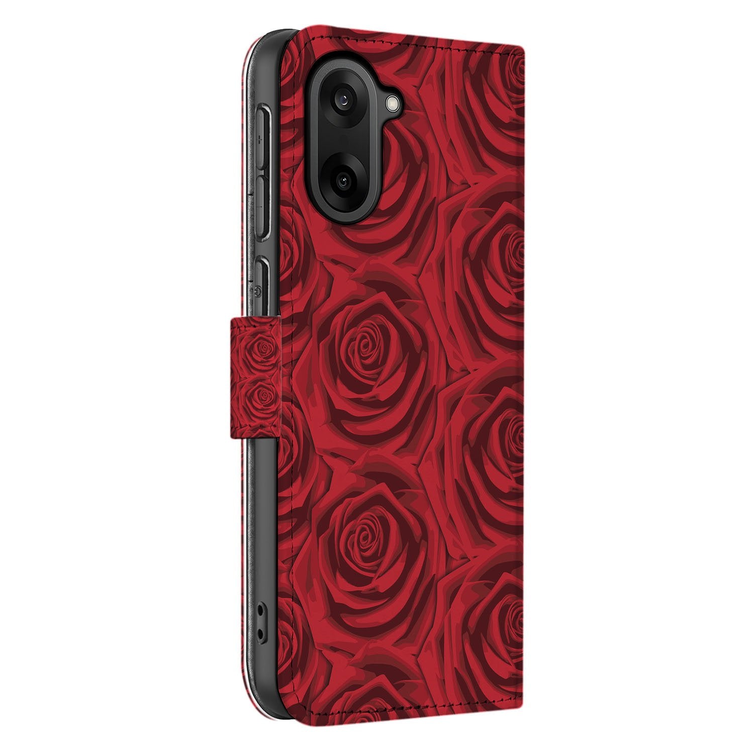Bookcase Hoesje OnePlus Nord CE 5 Red Roses achterzijde met dieprode rozen