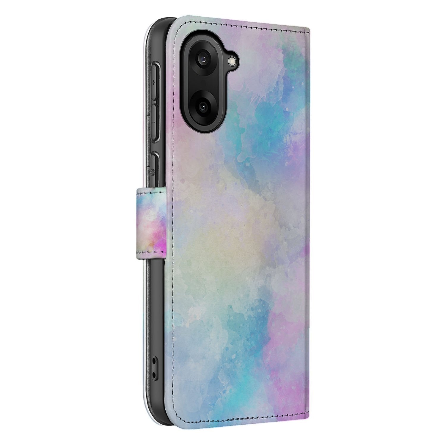 Watercolor Light OnePlus Nord CE 5 Bookcase Hoesje pastel waterverf ontwerp zijaanzicht