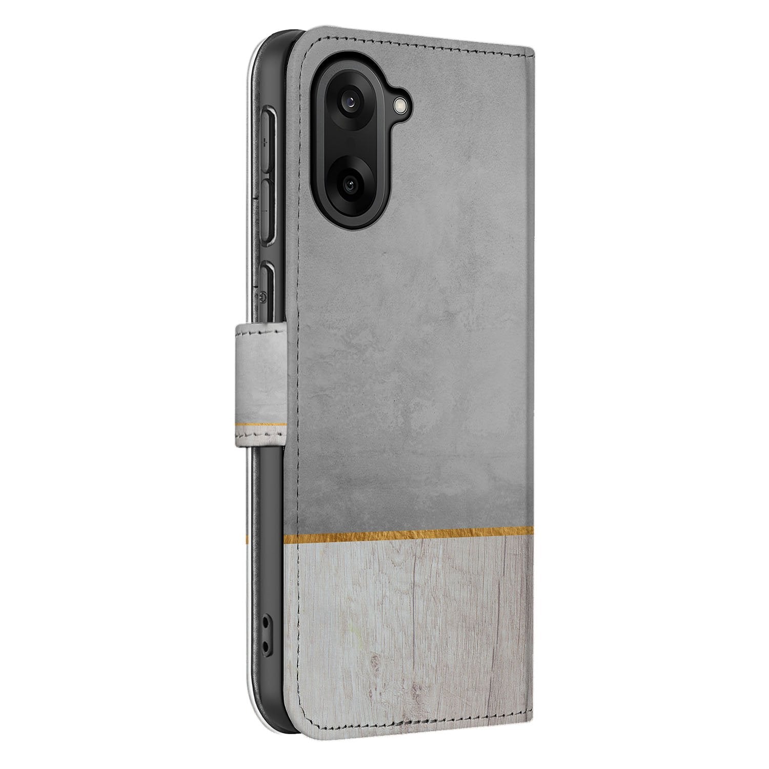 OnePlus Nord CE 5 Wood Concrete Pasjeshouder Hoesje Voor OnePlus Nord CE 5 Book Case zijkant
