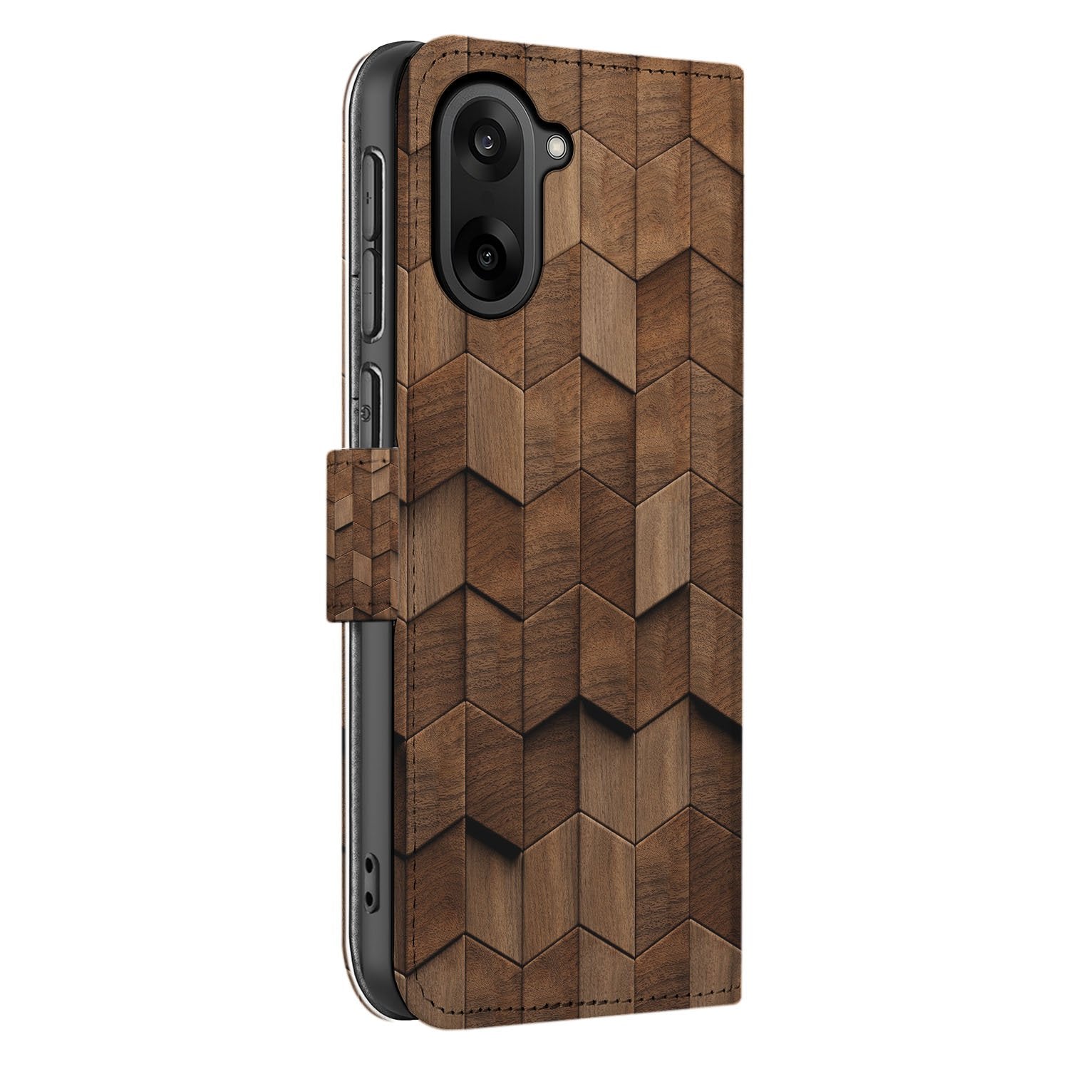 OnePlus Nord CE 5 Kubusprint Hoesje Voor OnePlus Nord CE 5 Book Case houten design aanzicht